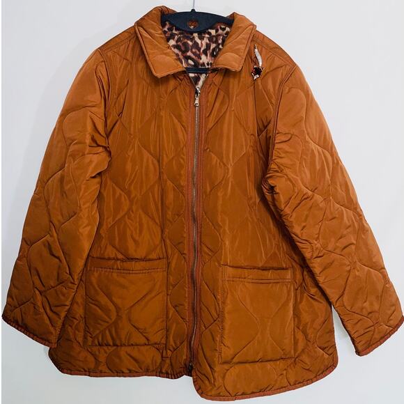 Isaac Mizrahi Quilted Barn Cognac Jacket - Women's Size 1X - Reversible - Picture 1 of 9